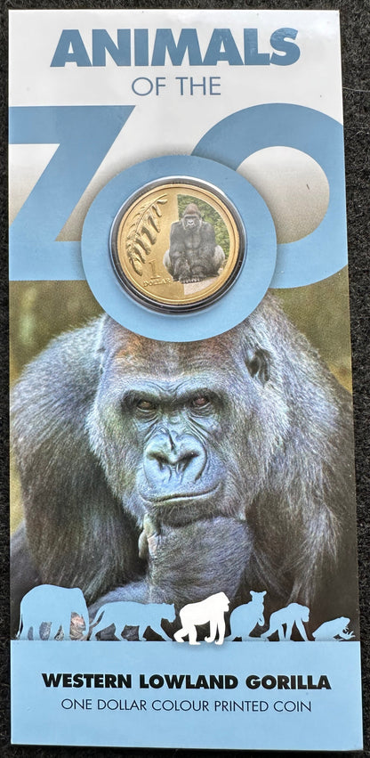 2012 $1 Animals of the Zoo Series coloured coin - Western Lowland Gorilla