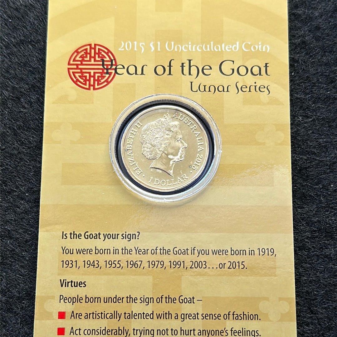 2015 $1 Lunar Year of the Goat Al Br Unc Coin in RAM Card