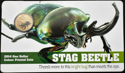 2014 $1 Bright Bugs Series – Stag Beetle Uncirculated Coin in Card