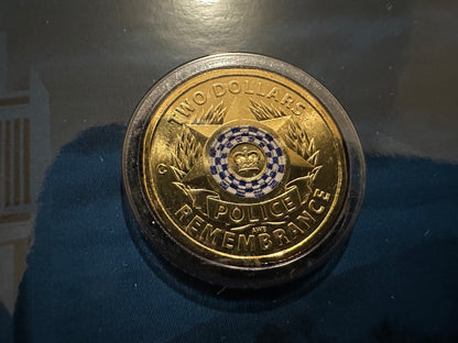 2019 $2 30th Anniversary National Police Remembrance 'C' Mintmark Coloured Uncirculated Coin on card