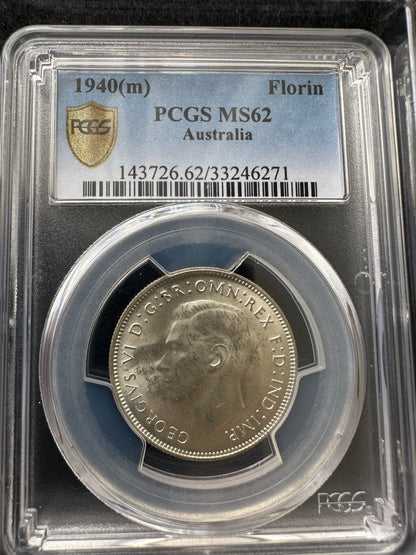 1940(m) PCGS Australian Florin MS62 pre-decimal sliver coin - UNCIRCULATED