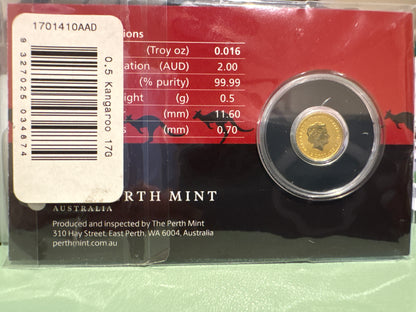 2017 $2 Australian Kangaroo Miniature Gold coin .5 grams
