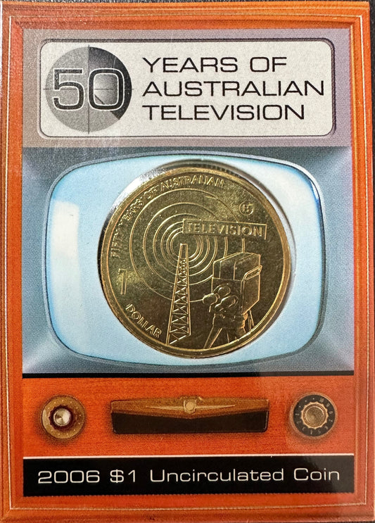 2006 50 Years of Australian Television "B Mintmark" One Dollar Coin in Ram Card