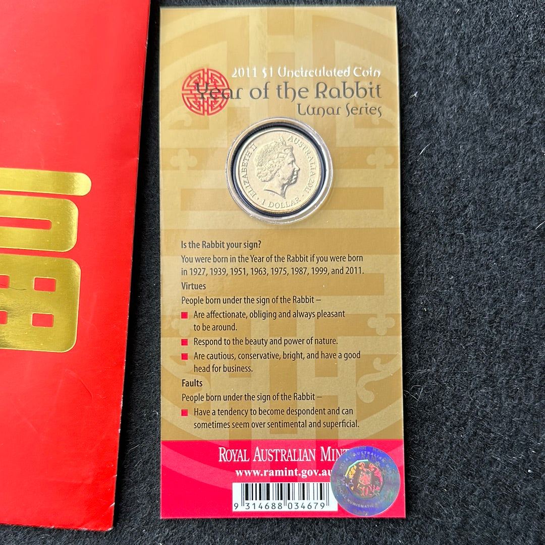 2011 $1 Lunar Year of the Rabbit Al Br Unc Coin in RAM Card – Pocket ...