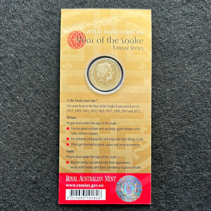 2013 $1 Lunar Year of the Snake Al Br Unc Coin in RAM Card