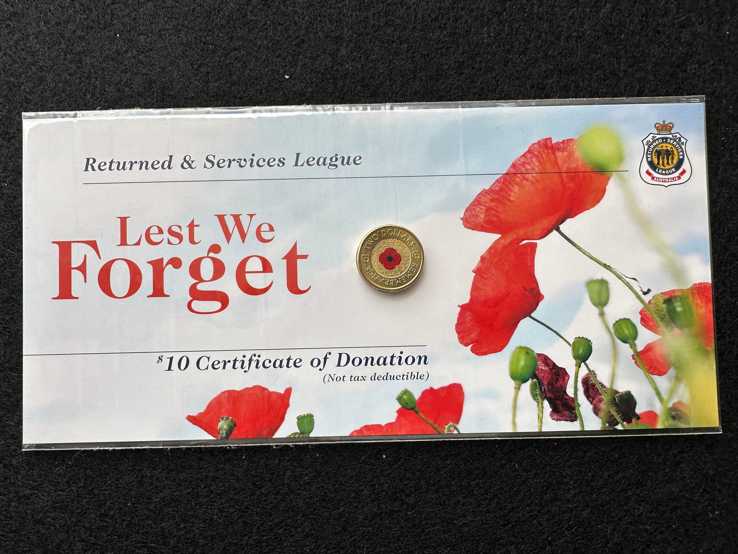 2012 $2 two dollar remembrance Red Poppy RSL UNC Coin Card