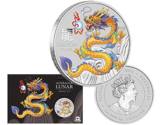 2024 Melbourne ANDA Money Expo - Year Of The Dragon Yellow Dragon 1oz Silver Coloured Coin