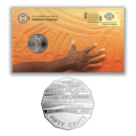 2019 50c International Year of Indigenous Languages Coin & Stamp; Stamp Cover PNC