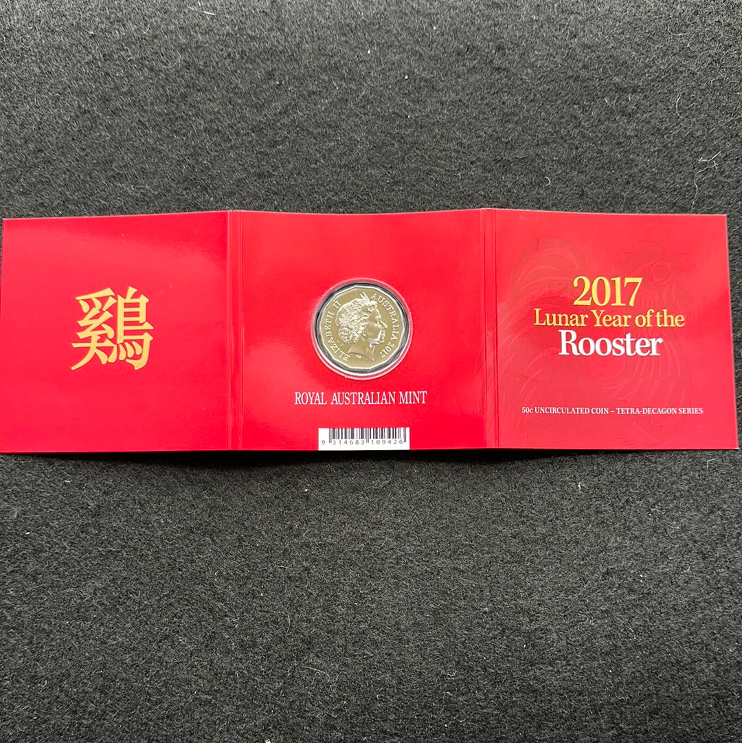 2017 Royal Australian Mint Fifty Cents 50c Lunar New Year of the Rooster Tetra-Decagonal Lunar Series Coin