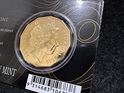 2015 Royal Australian Mint Fifty Cents 50c 50th Anniversary of RAM Gold Plated Carded Uncirculated Coin