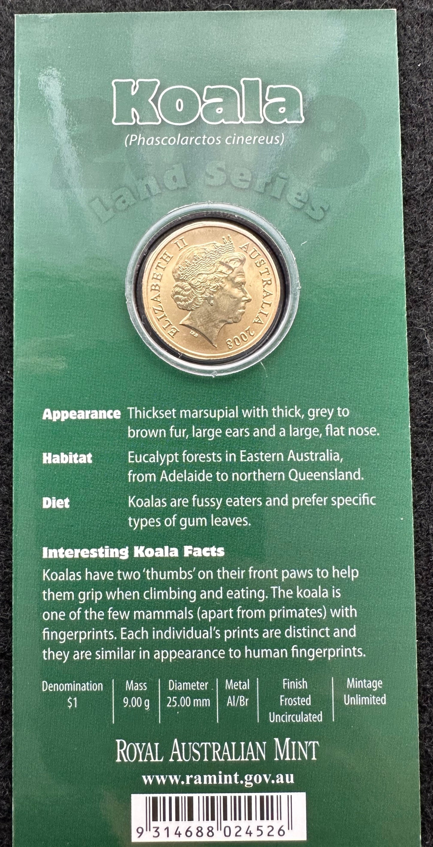 2009 Land Series - Koala One Dollar ($1) Uncirculated Australian Decimal Coin