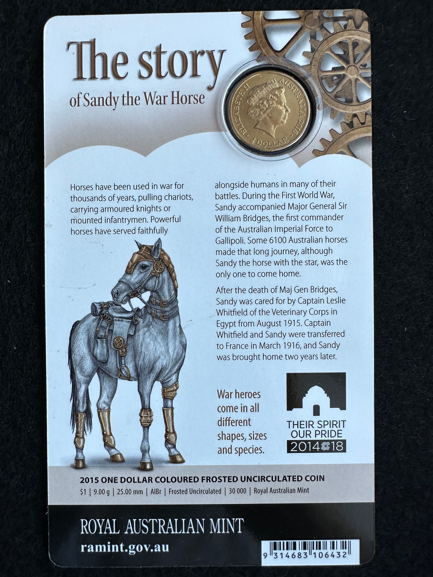 2015 $1 Dollar Unlikely Heroes Great & Small - Sandy the War Horse UNC