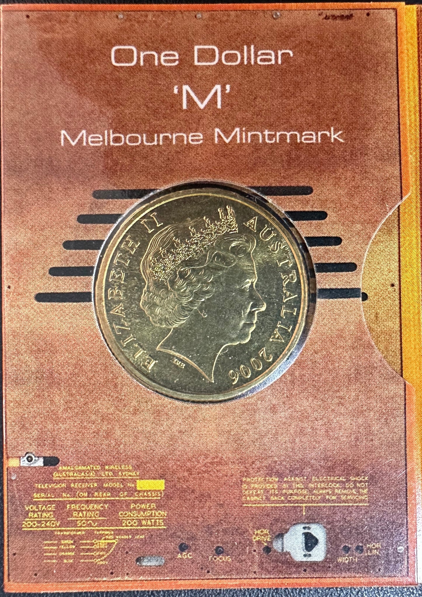 2006 50 Years of Australian Television "M Mintmark" One Dollar Coin in Ram Card