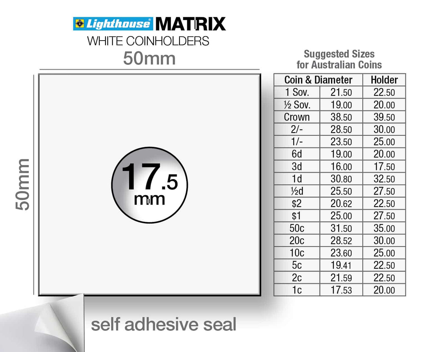 Lighthouse Matrix self-adhesive coin holders - White 17.5mm