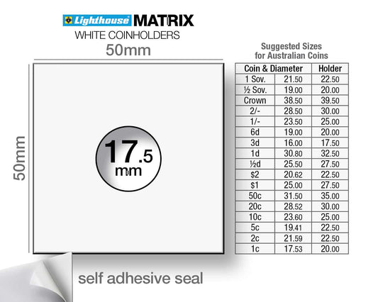 Lighthouse Matrix self-adhesive coin holders - White 17.5mm