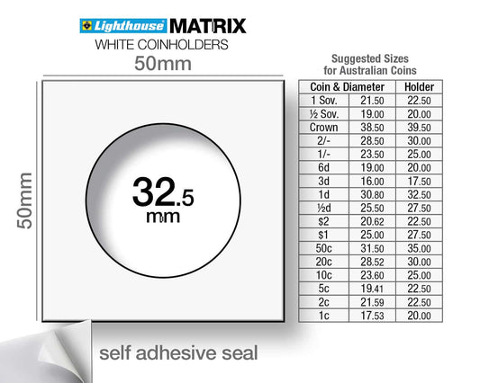 Lighthouse Matrix self-adhesive coin holders - White 32.5mm