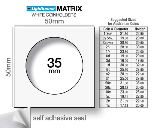 Lighthouse Matrix self-adhesive coin holders - White 35mm