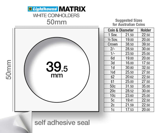 Lighthouse Matrix self-adhesive coin holders - White 39.5mm