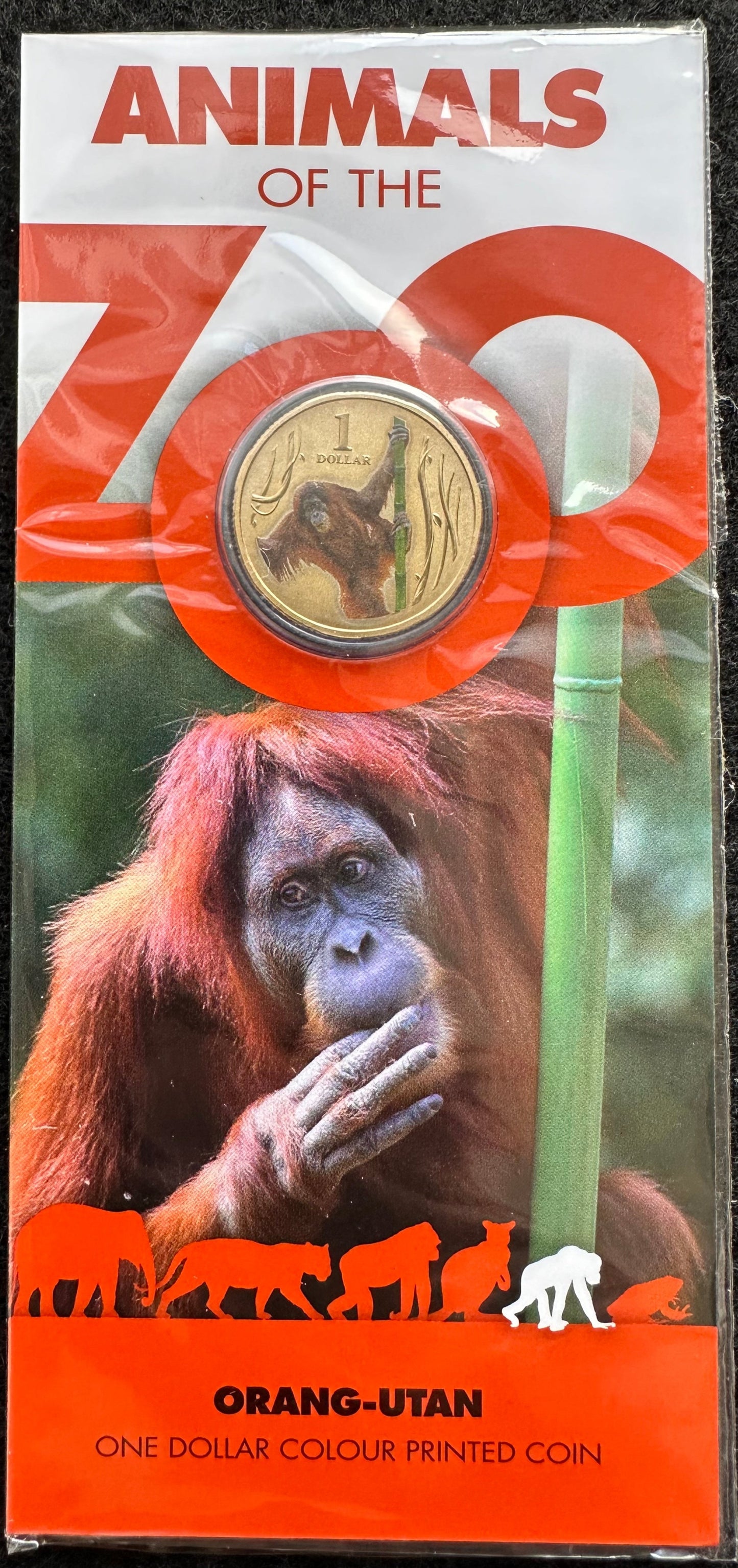 2012 $1 Animals of the Zoo Series coloured coin - Orang-utan