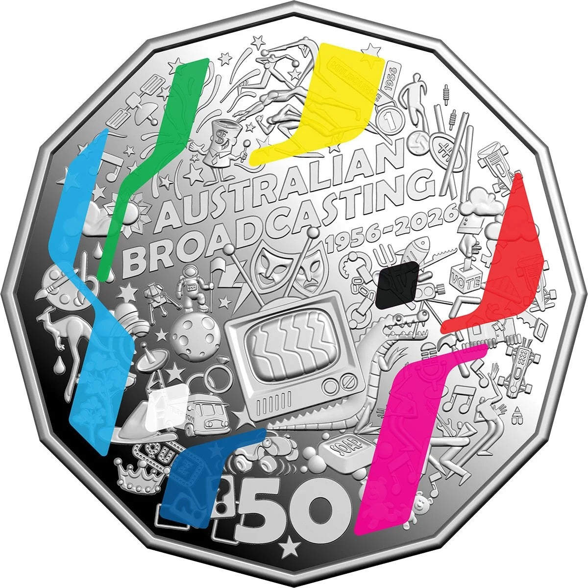 2026 50c 70th Anniversary of Australia’s First TV Broadcast Coloured Silver Proof Coin