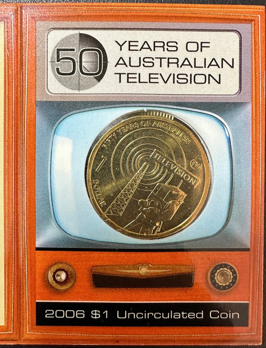 2006 50 Years of Australian Television "TV Mintmark" One Dollar Coin in Ram Card
