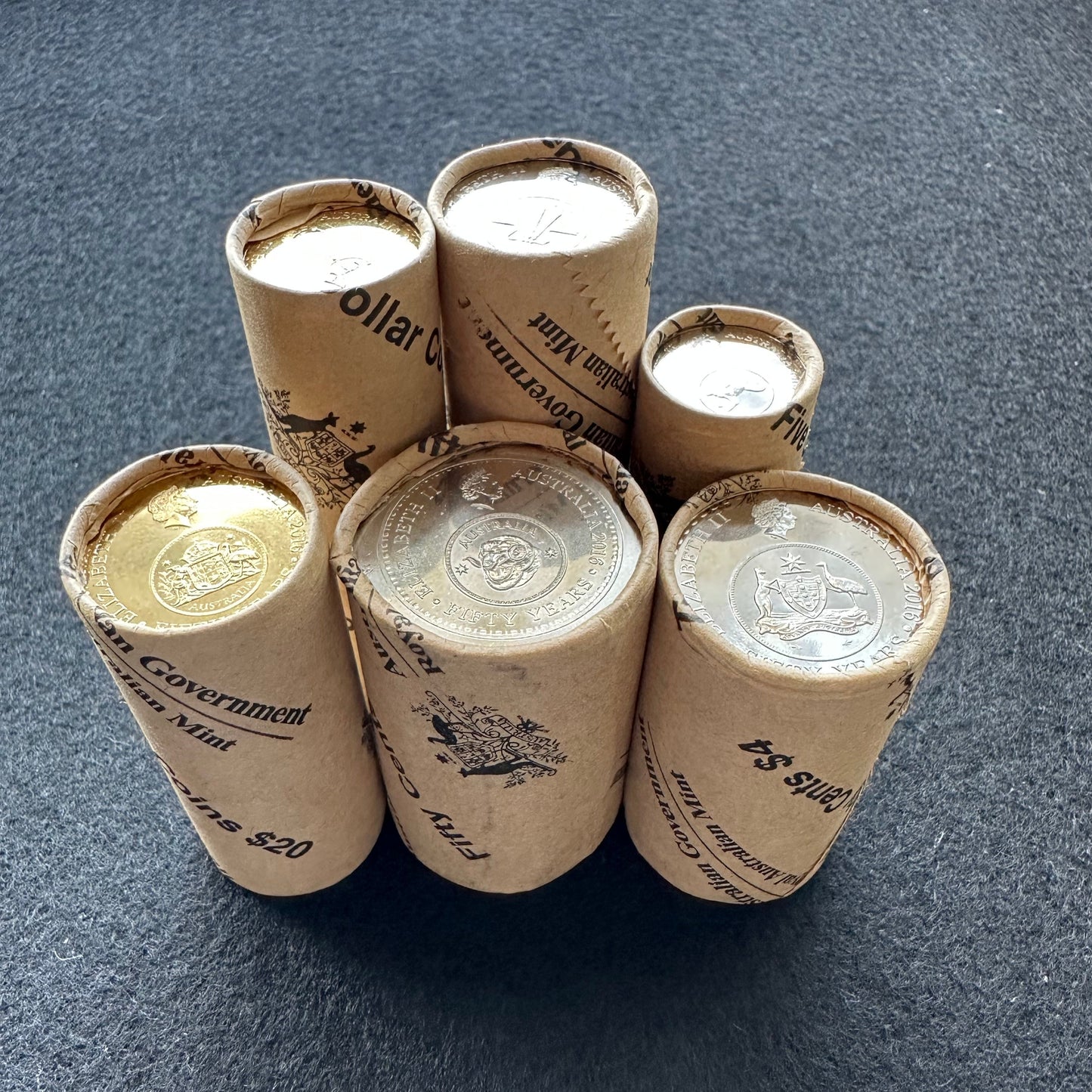 2016 Decimal Currency (5c, 10c, 20c, 50c $1, $2) 50th Anniversary Changeover Australian Decimal Mint Six Roll Set