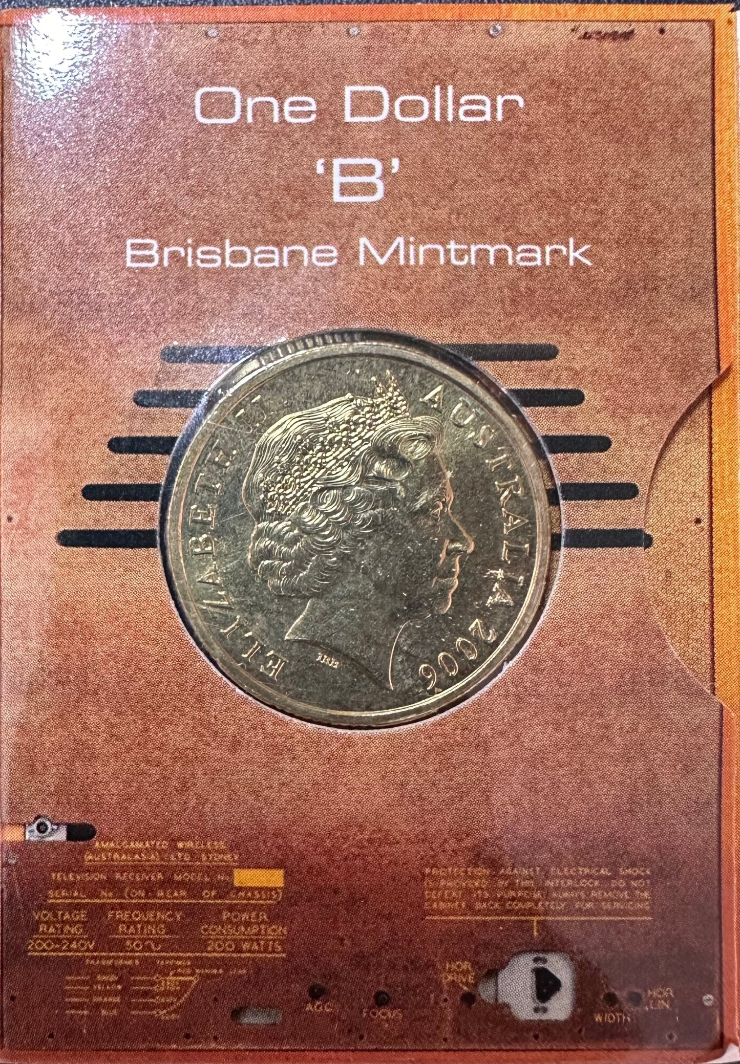 2006 50 Years of Australian Television "B Mintmark" One Dollar Coin in Ram Card