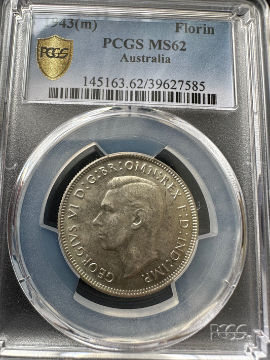 1943(m) PCGS Australian Florin MS62 pre-decimal sliver coin - UNCIRCULATED