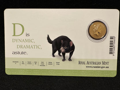 2015 Australia $1 One dollar coin 2015 ALPHABET Coloured Frosted D - TASMANIAN DEVIL