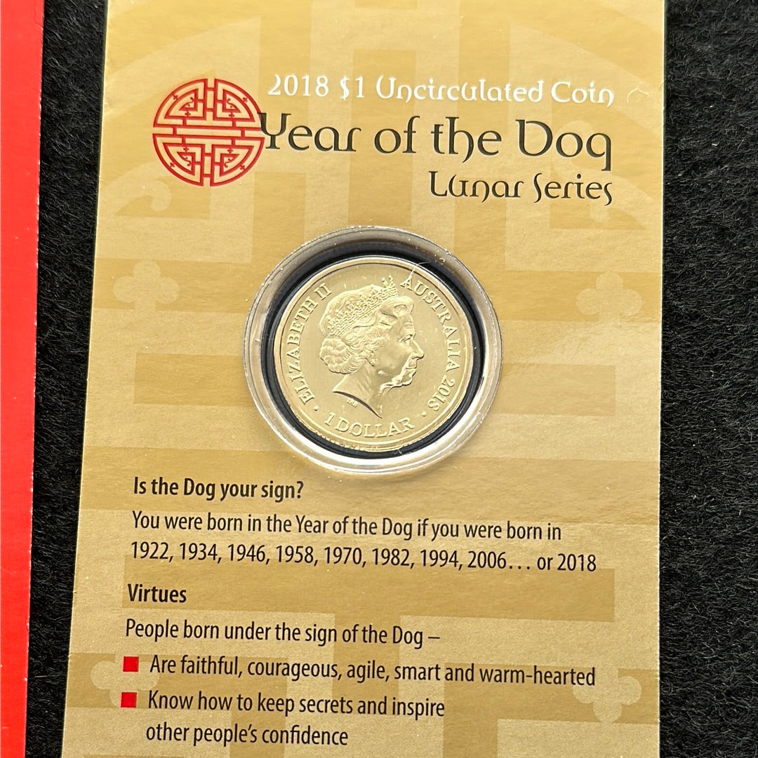 2018 $1 Lunar Year of the Dog Al Br Unc Coin in RAM Card