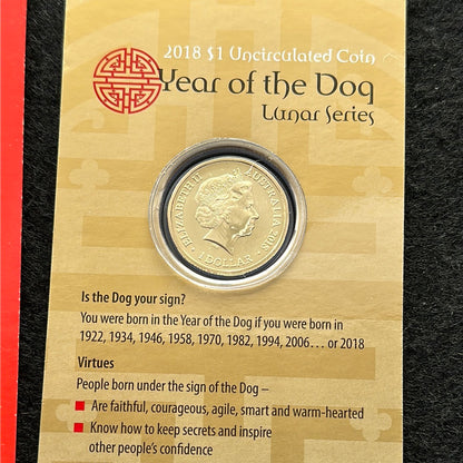 2018 $1 Lunar Year of the Dog Al Br Unc Coin in RAM Card