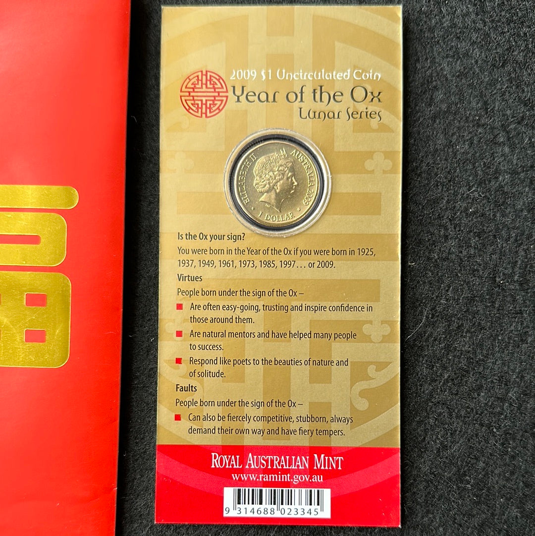 2009 $1 Lunar Year of the Ox Al Br Unc Coin in RAM Card