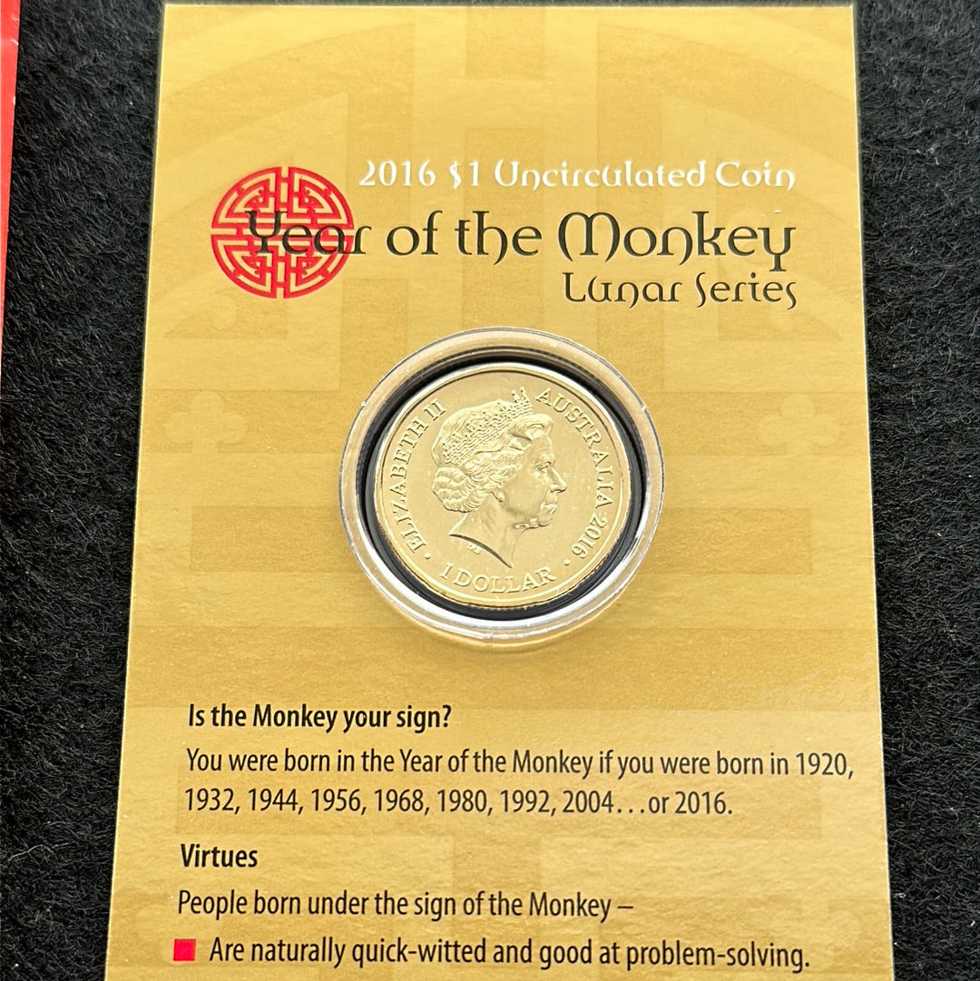 2016 $1 Lunar Year of the Monkey Al Br Unc Coin in RAM Card