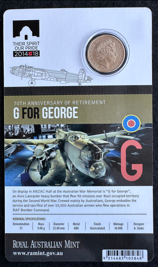 2014 $1 70th Anniversary of Retirement G for George Carded Coin