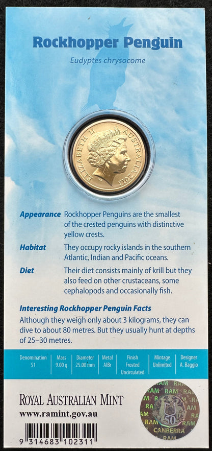 2013 $1 Polar Animals Series coloured coin - Rockhopper Penguin