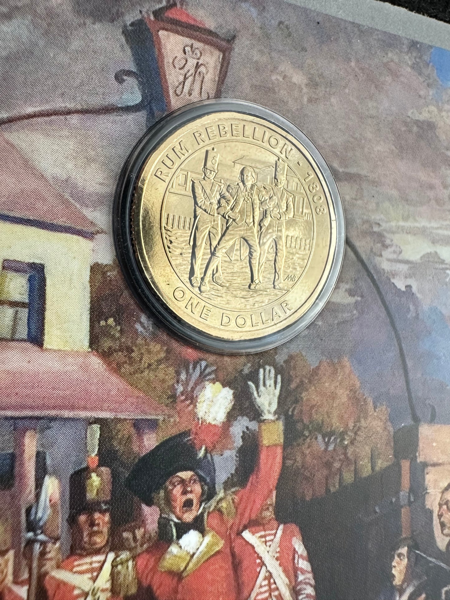 2019 $1 The Rum Rebellion 1808 coin on card