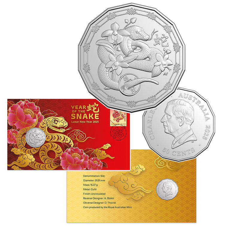 2025 Year of the Snake 50c Stamp and Coin Cover PNC