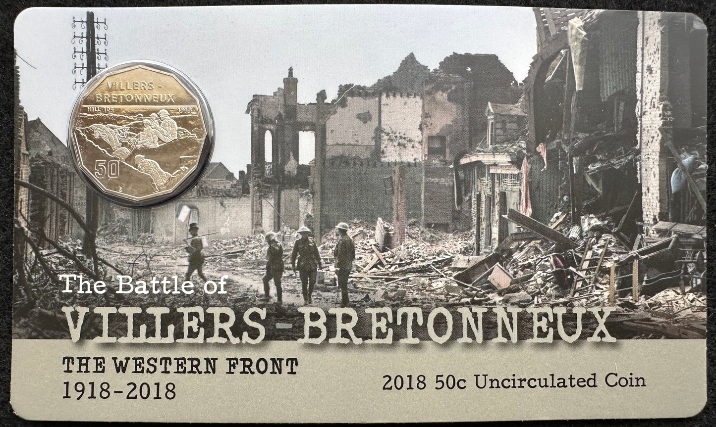 2018 50 cent The Battle of Villers-Bretonneux The Western Front 1918 - 2018 carded coin