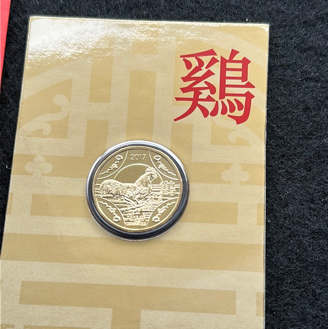 2017 $1 Lunar Year of the Rooster Al Br Unc Coin in RAM Card