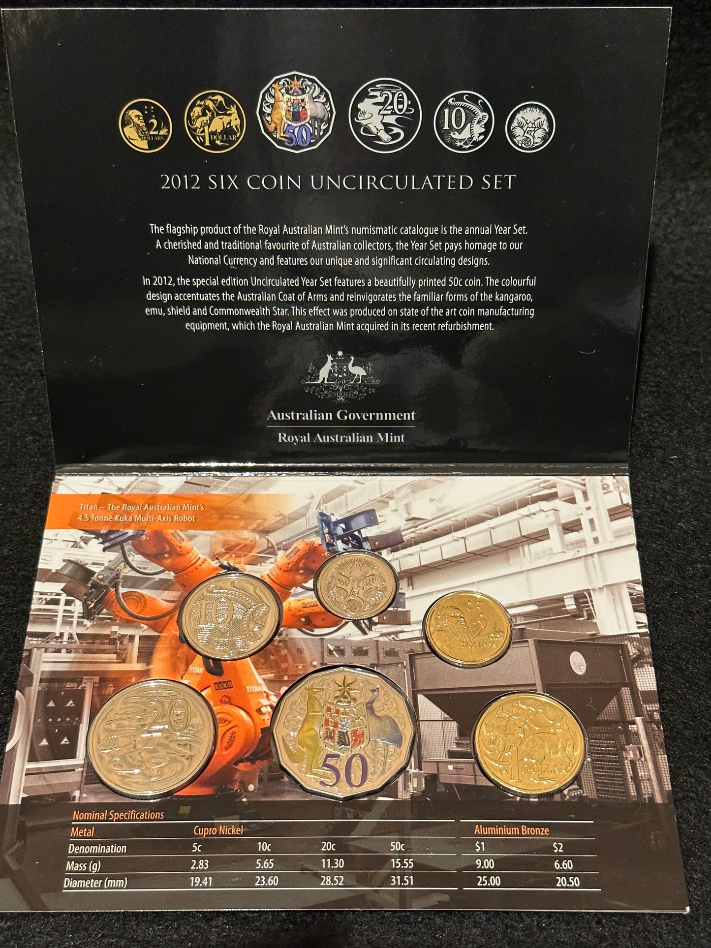 2012 Royal Australian Mint Six Coin Unc Set - Hyper-metallic Printed 50c