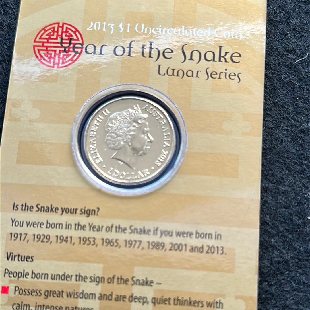 2013 $1 Lunar Year of the Snake Al Br Unc Coin in RAM Card