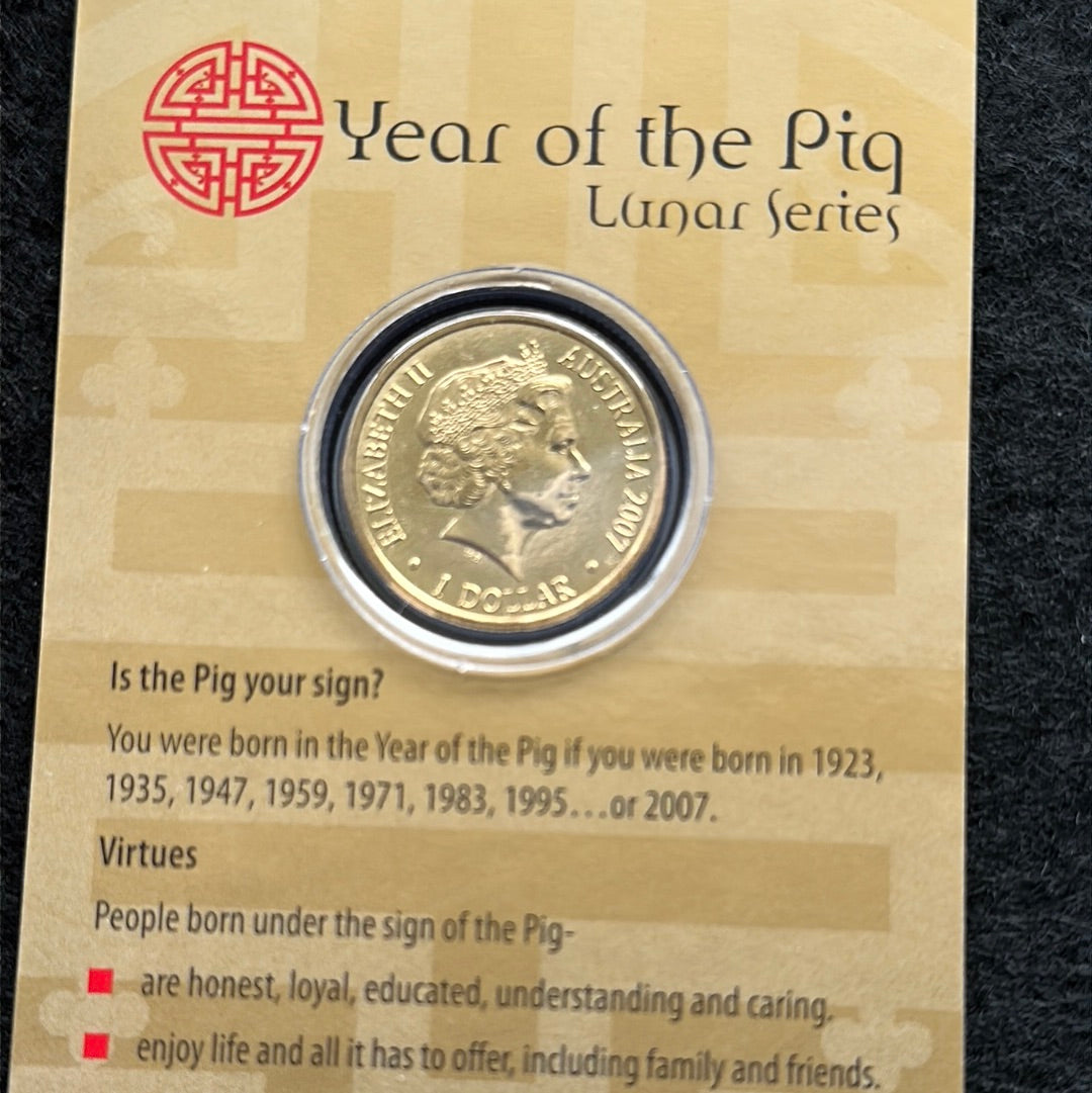 2007 $1 Lunar Year of the Pig Al Br Unc Coin in RAM Card