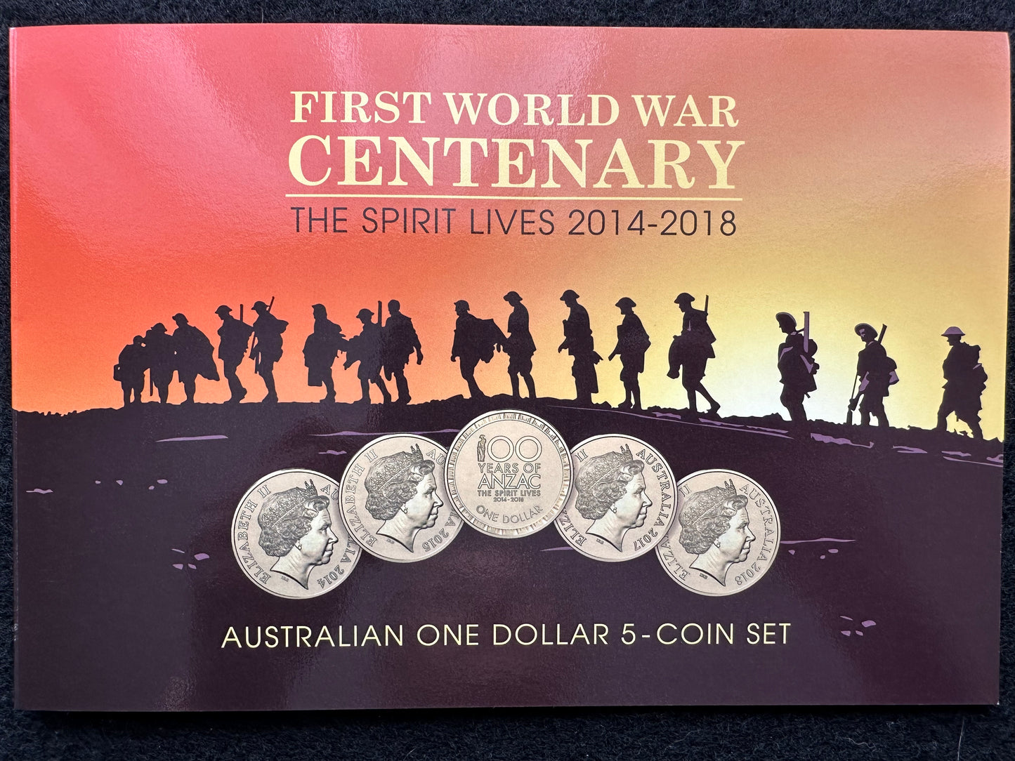 First World War Centenary The Spirit Lives 2014-2018 $1 Dollar 5 coin set