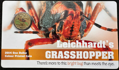 2014 $1 Bright Bugs Series – Leichhardt's Grasshopper Uncirculated Coin in Card