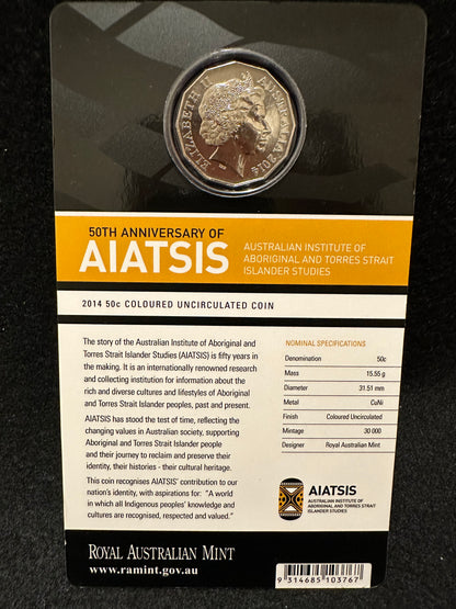 2014 Fifty Cent AIATSIS 50th Anniversary (50c) Coloured Uncirculated Australian Decimal Coin