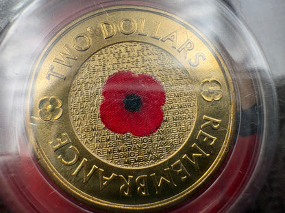 2012 Remembrance Day Red Poppy $2 Coin in Downies Card