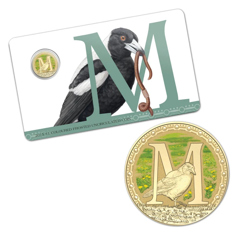 2015 Australia $1 One dollar coin 2015 ALPHABET Coloured Frosted M - Magpie