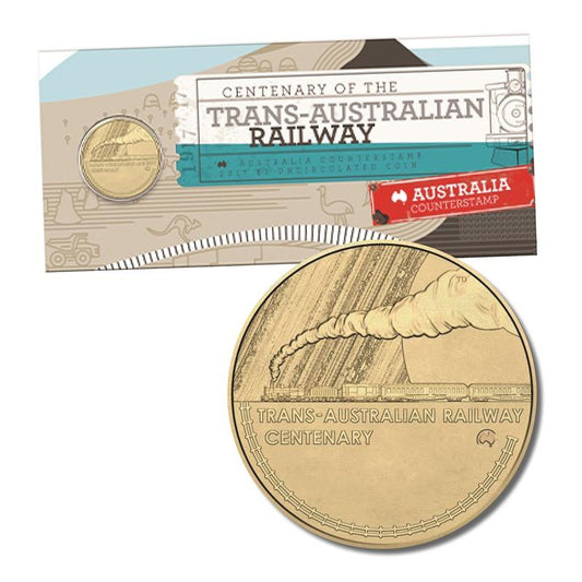 2017 Trans Australian Railway Australia Map Shaped Counterstamp One Dollar ($1) Uncirculated Australian Decimal Coin