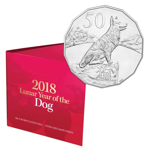 2018 Royal Australian Mint Fifty Cents 50c Lunar New Year of the Dog Tetra-Decagonal Lunar Series Coin