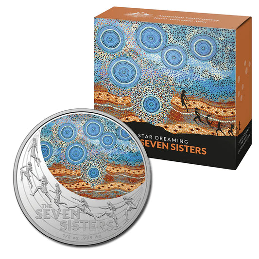 2020 $1 1/2oz Silver Coloured Uncirculated Coin. Star Dreaming Series. The Seven Sisters.